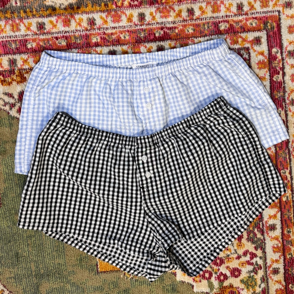 StarBelle Light Baby Blue Black & White Gingham Pajama Sleep Lounge Shorts